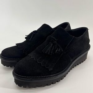 Cordani Italian black suede loafers with chunky heel and tassels size 39